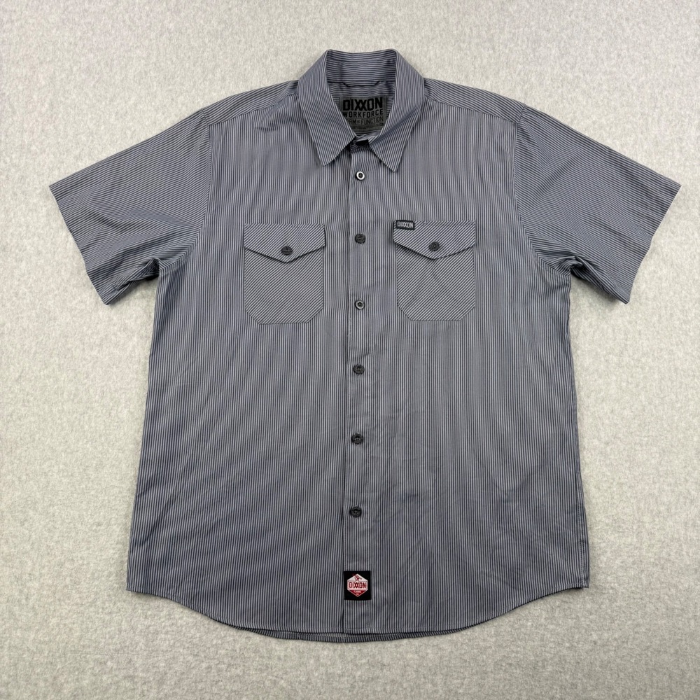 Dixxon Flannel Co Shirt Mens XL Gray Striped Workforce Short Sleeve Pockets Work